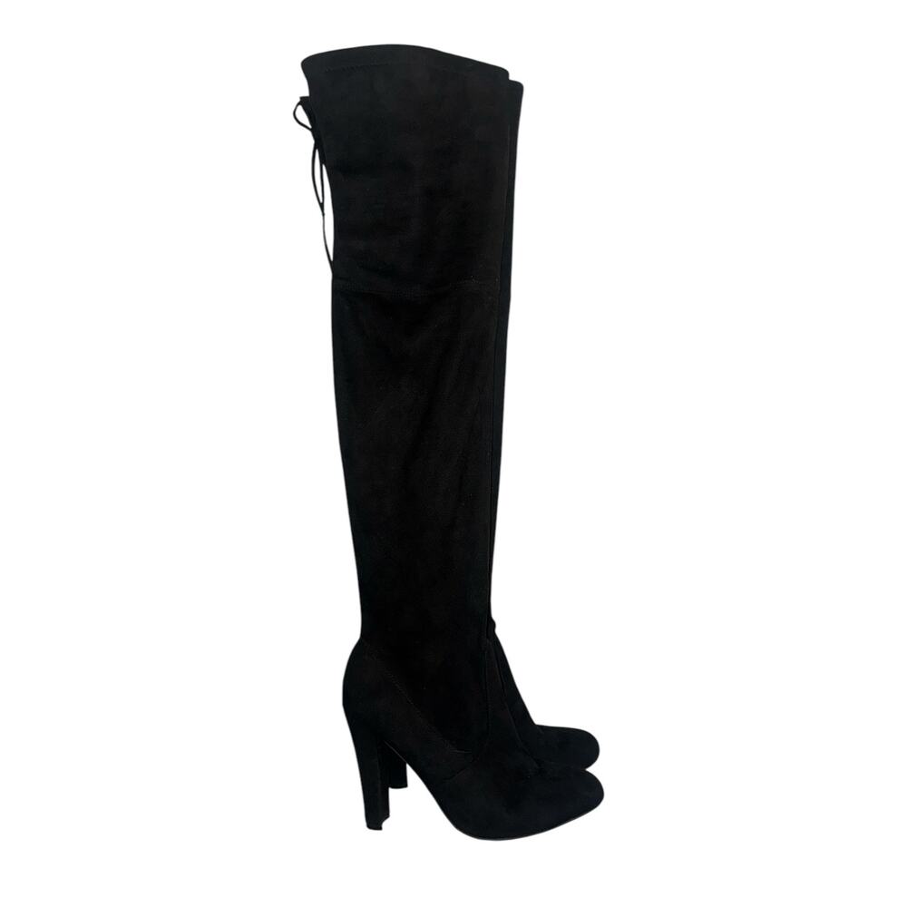 Steve Madden Black Faux Suede Thigh‑High Block Heel Boots Size 10 US